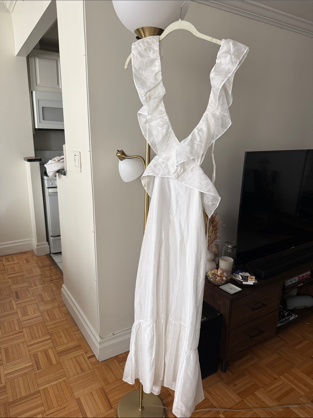 SIR White Ruffle-Trim Maxi Dress